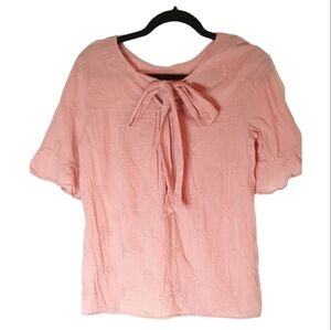 RO&DE Floral Embroidered Top Bow Tie Pink Womens Size XS Feminine Coquette Girly